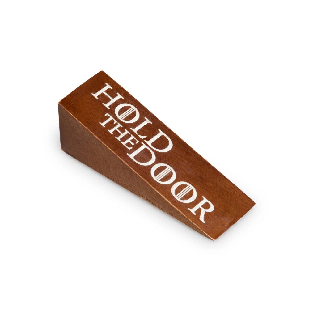 Frater Wooden Door Stopper With Hold The Door Written