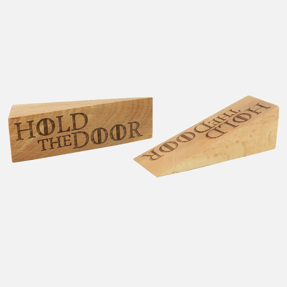 Frater Wooden Door Stopper With Hold The Door Written