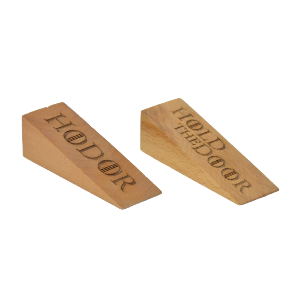 Frater Wooden Door Stopper With Hold The Door Written
