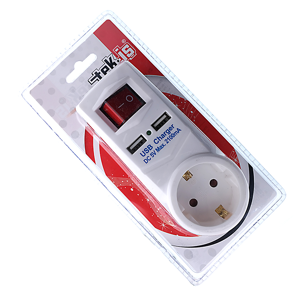 Tek-Iş 2 X Usb Charging Sockets With Grounded Plug Pin Switch A