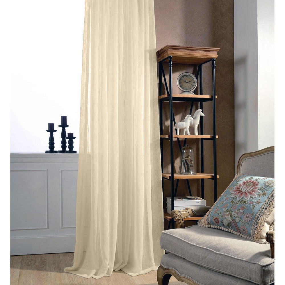 Premier Home Striped Linen Tulle Curtain Cream 300*270Cm