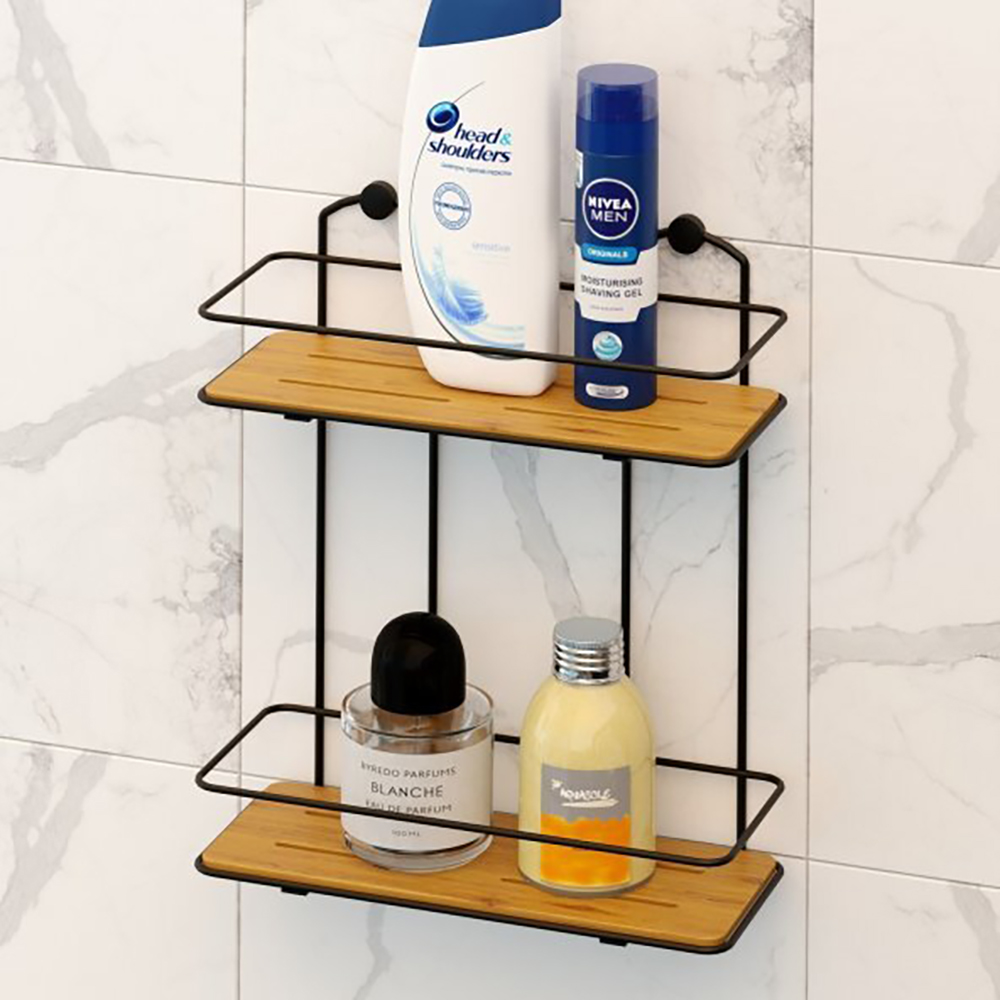 Tekno-Tel Wooden Double Tier Shower Shelf Black