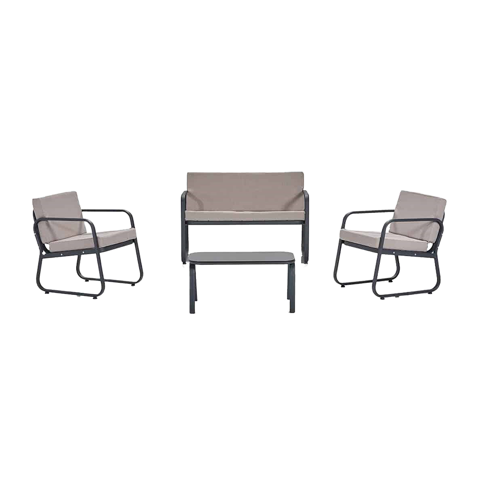 Erinoz Ferni Anthracite Metal Seating Set 2+1+1 Coffee Table
