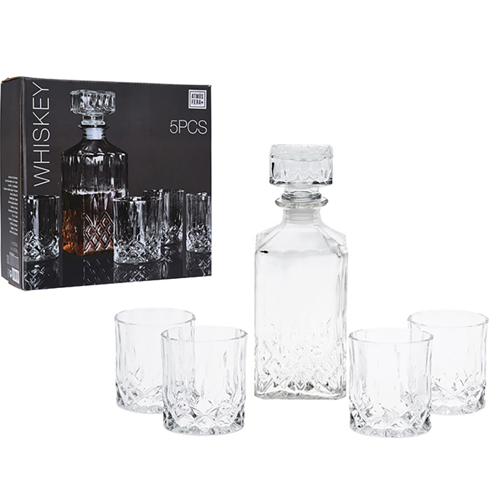 Koopman Decanter Glass Bottle With Lid And 4 Glasses