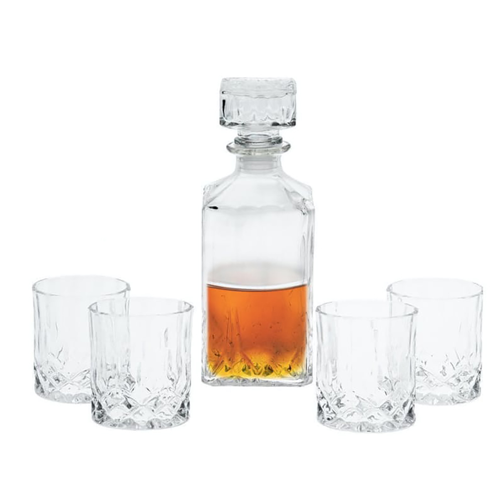 Koopman Decanter Glass Bottle With Lid And 4 Glasses