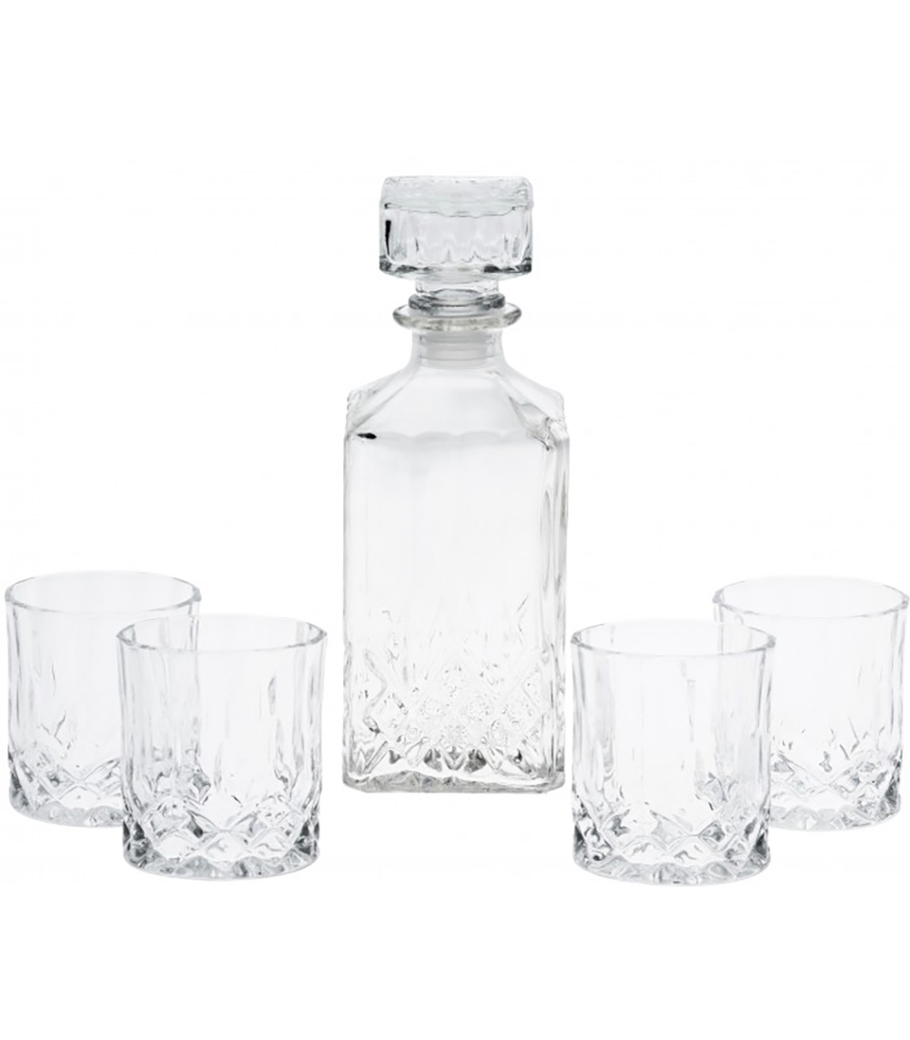 Koopman Decanter Glass Bottle With Lid And 4 Glasses