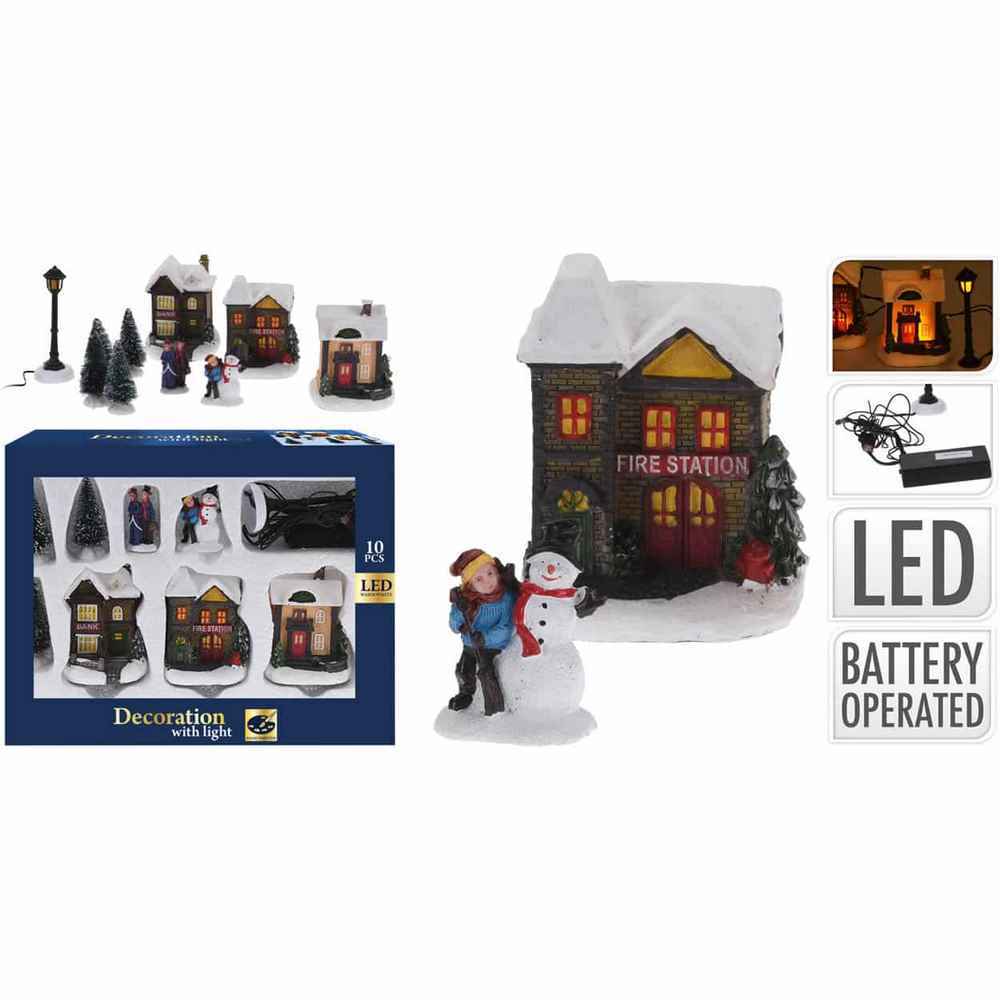 Koopman Village Set With Led Lights 10Pcs
