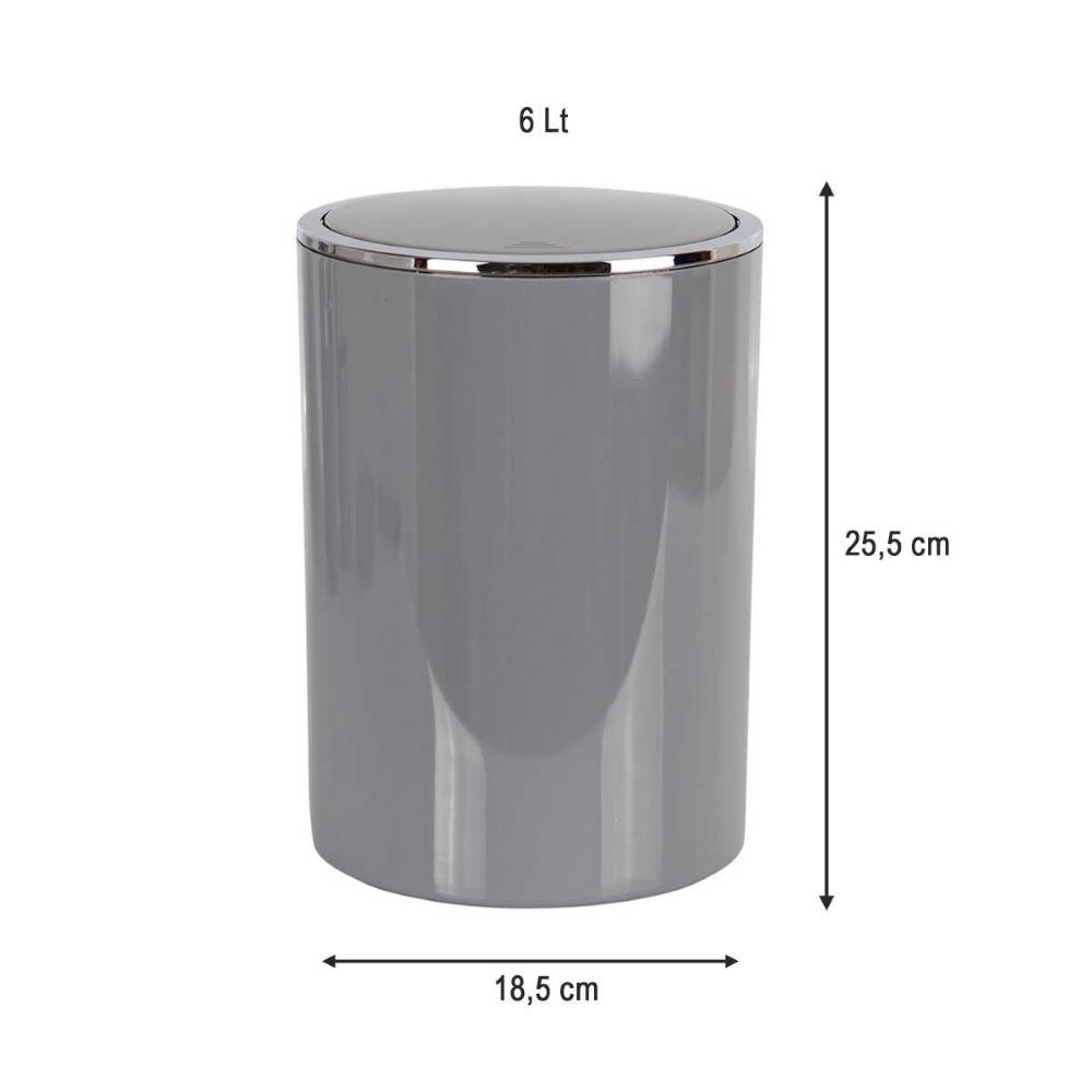 Primanova Lenox Dustbin 6 Lt Grey Plastic