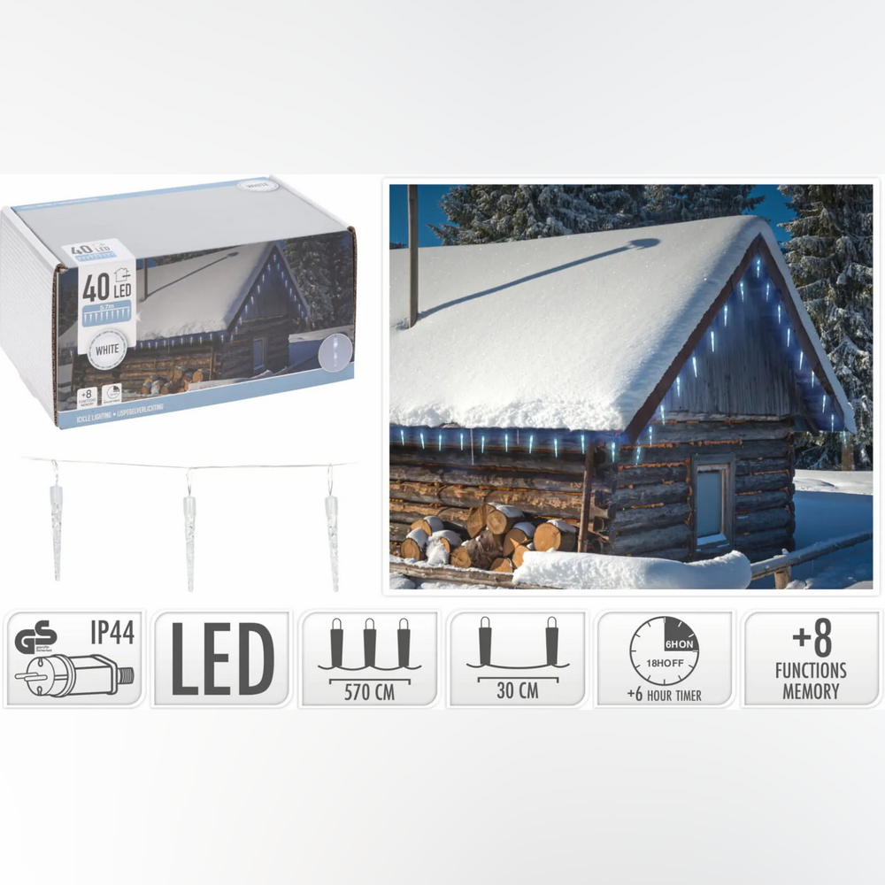 Koopman Led Lights Icicle 40 Led Lights White