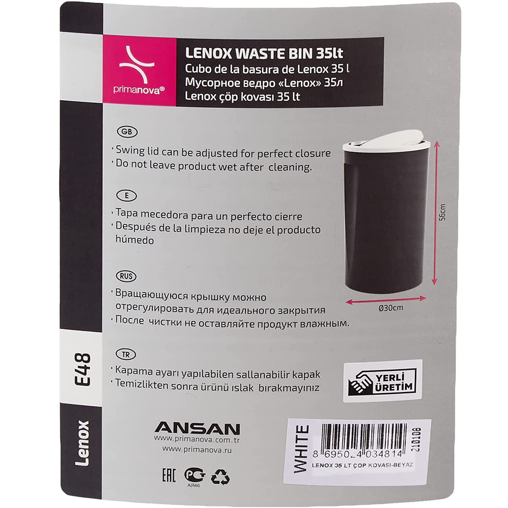 Primanova Lenox35 Lt Waste Bin White