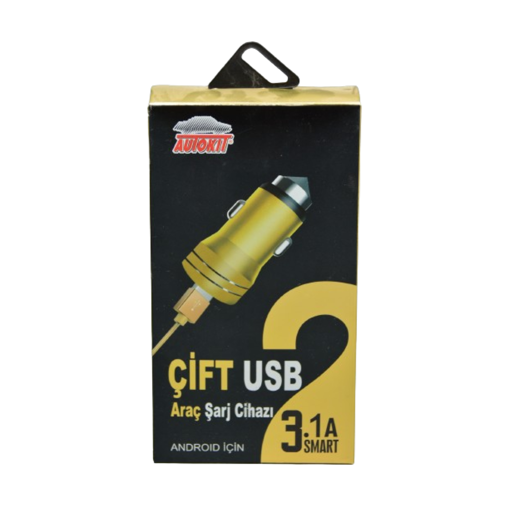Autokit Metal Car Charger 2 Usb 3.1A Micro