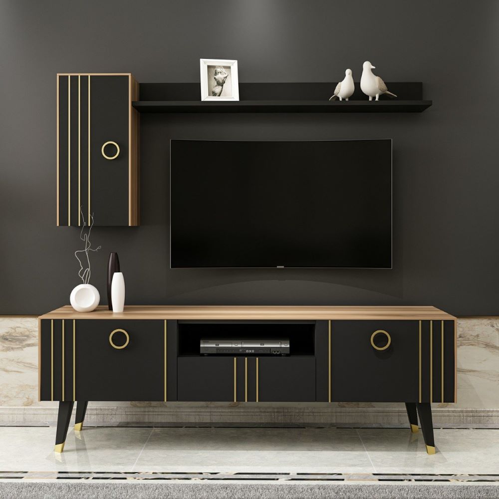 Minar Minoty Tv Unit-Dore Black Gold