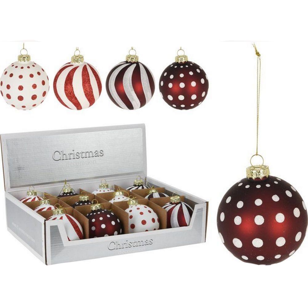 Koopman Xmas Ball Dot Stripe 80Mm 4Ass
