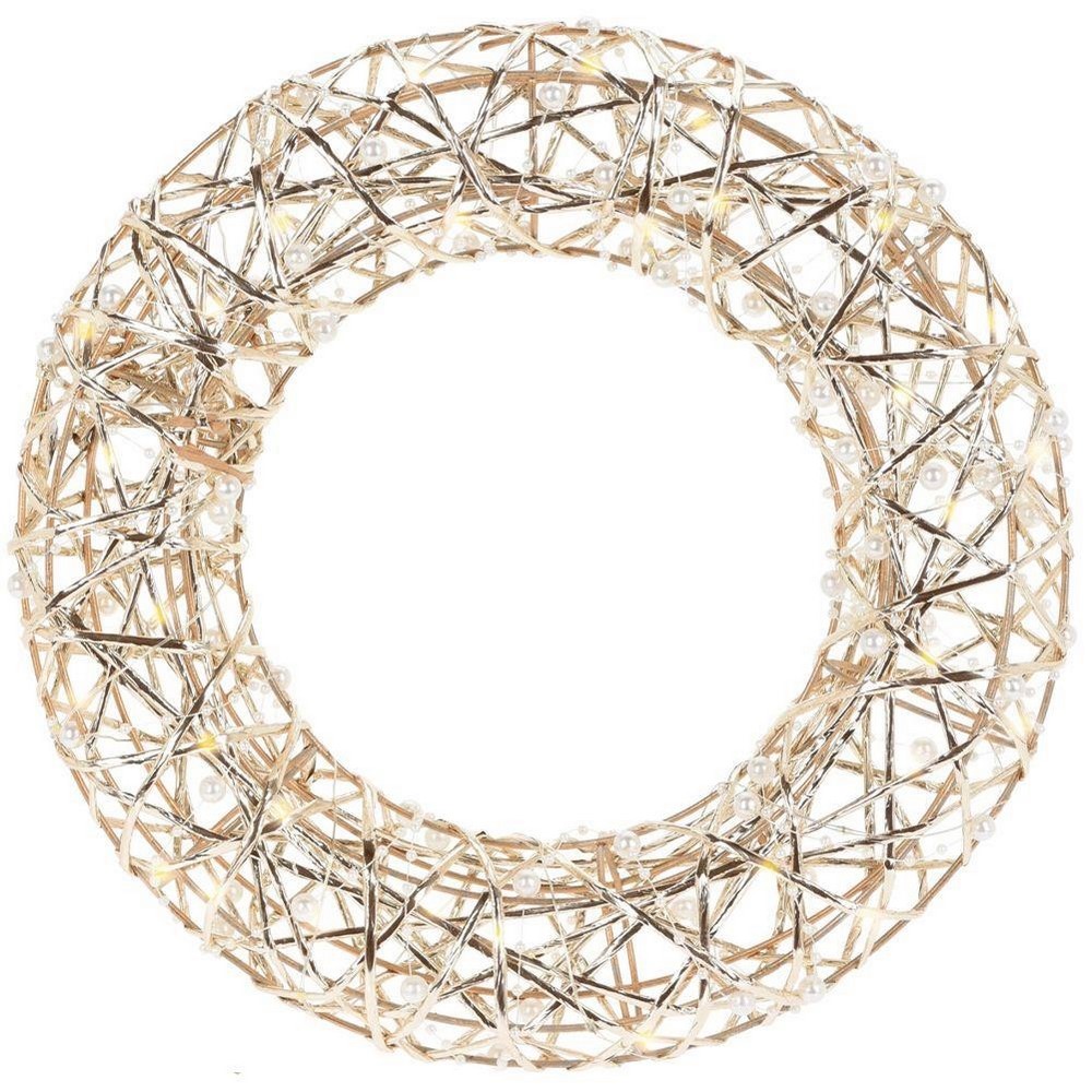 Koopman Wreath 20Led Lights 30Cm Gold Pearls