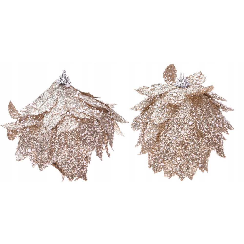 Koopman Xmas Ball Leaf 80Mm 2Ass Gold