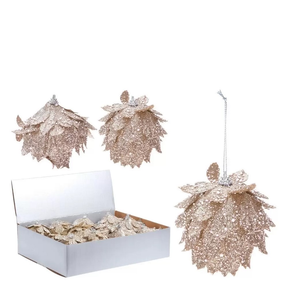 Koopman Xmas Ball Leaf 80Mm 2Ass Gold