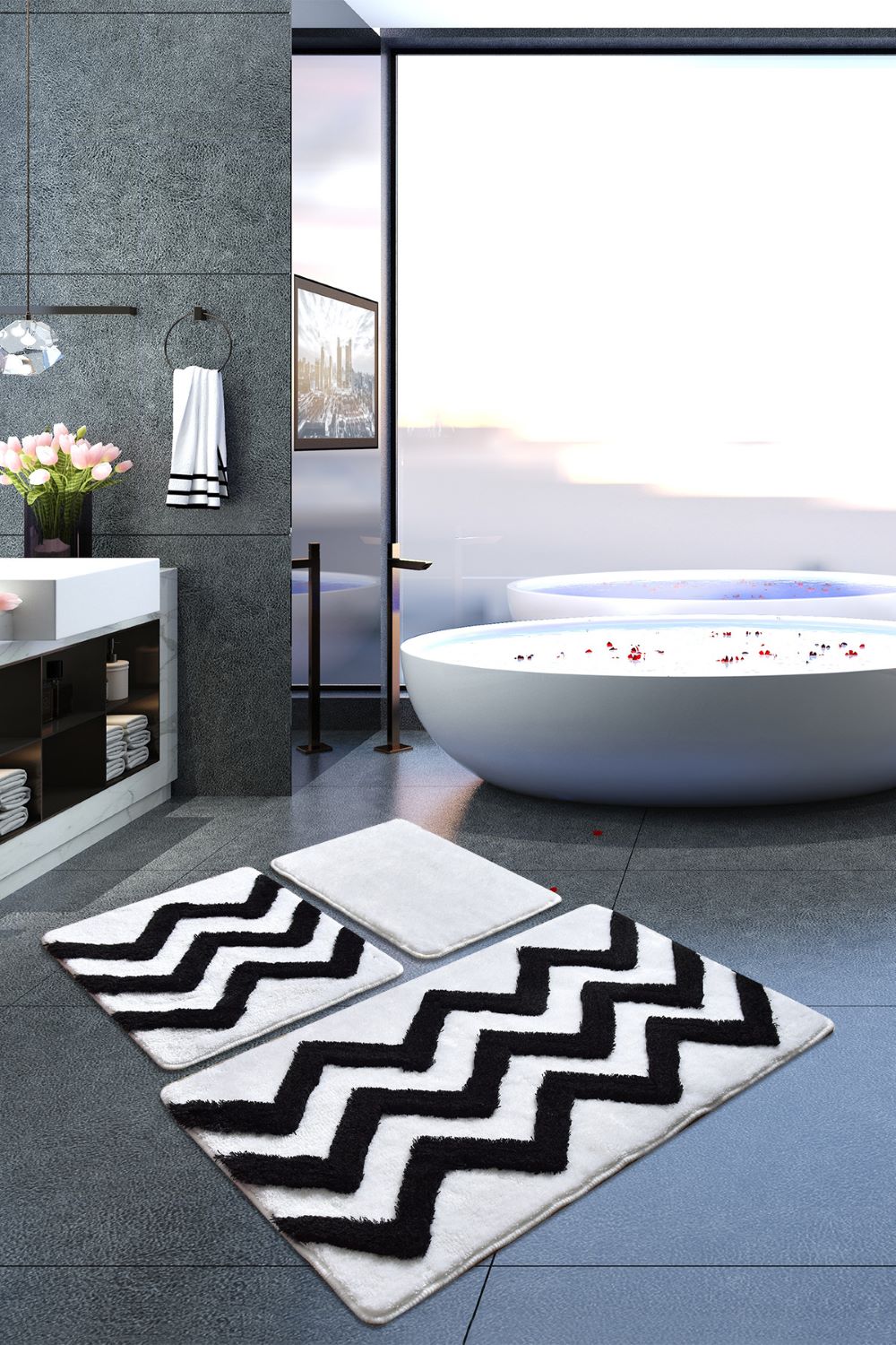 Chilai Zigzag White 3-Pieces Mat