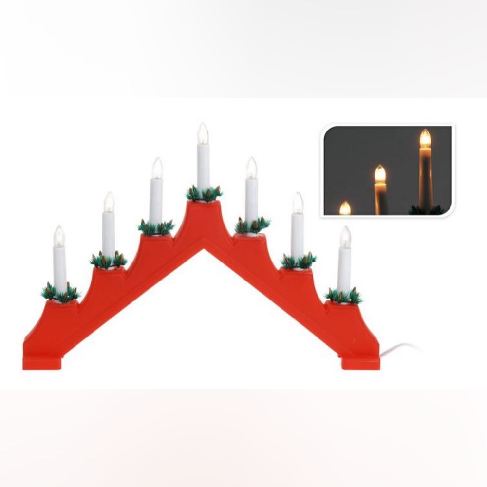 Koopman Candle Bridge Wood 7 Led Lights Red