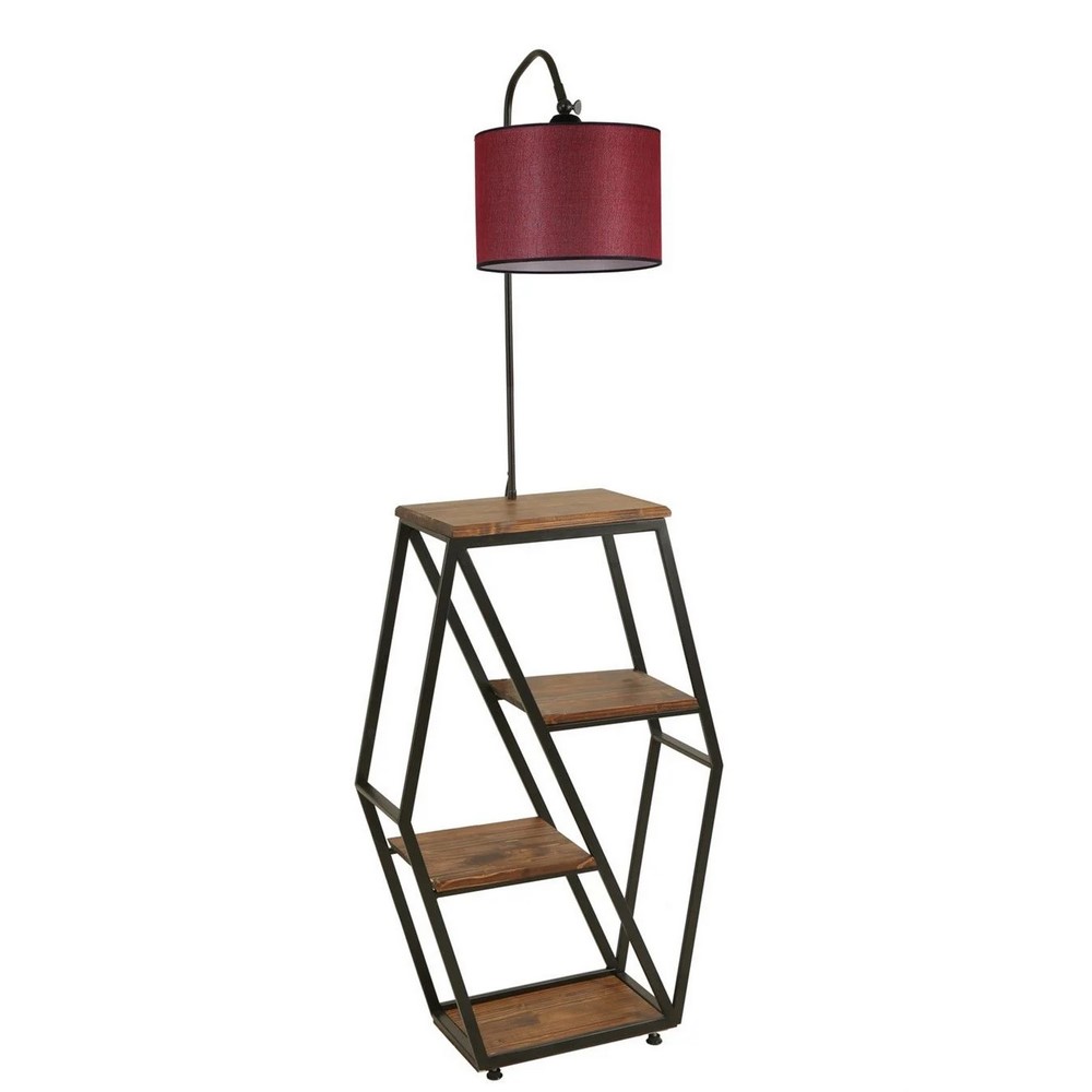 Lumexx Sembol Floor Lamp Cylinder Wicker Claret Red Lampshade