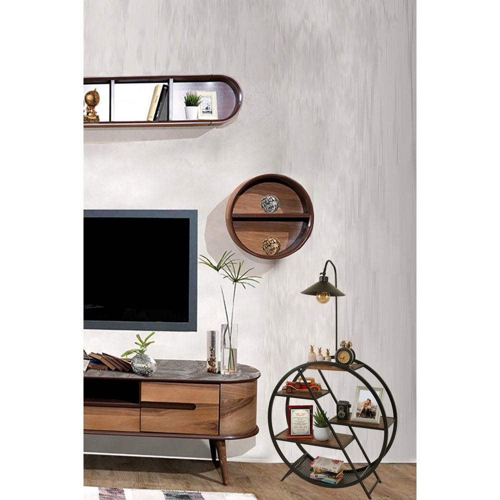 Lumexx Pluton Walnut Floor Lamp With Metal Lampshade