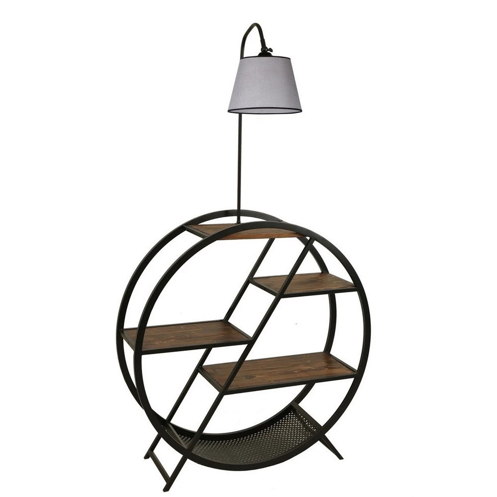 Lumexx Pluton Walnut Floor Lamp With Pramit Light Wicker Gray Lampshade