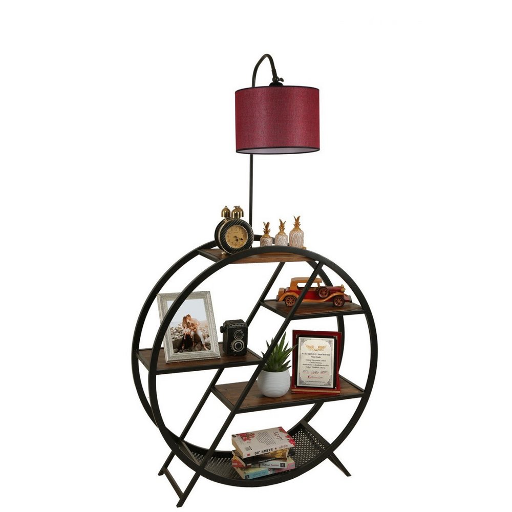 Lumexx Pluton Walnut Floor Lamp With Cylinder Wicker Claret Red Lampshade