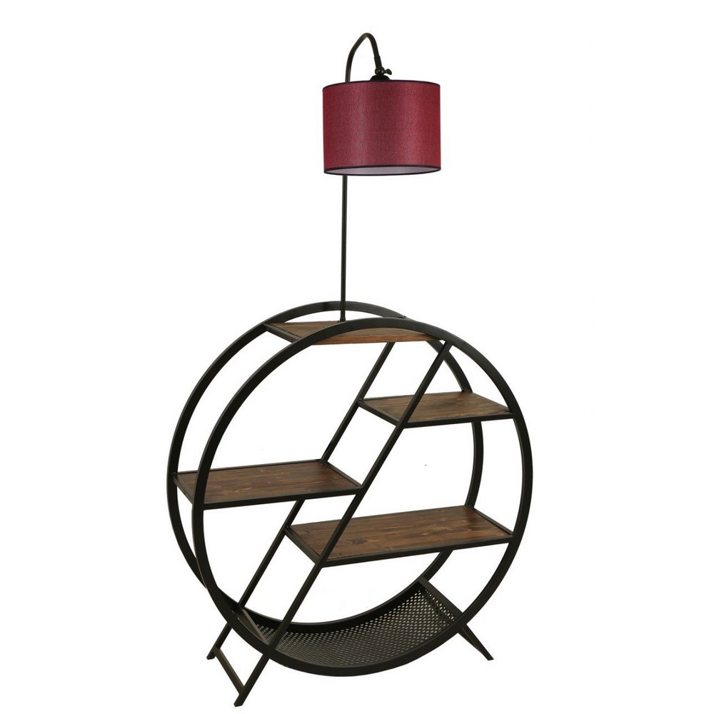 Lumexx Pluton Walnut Floor Lamp With Cylinder Wicker Claret Red Lampshade