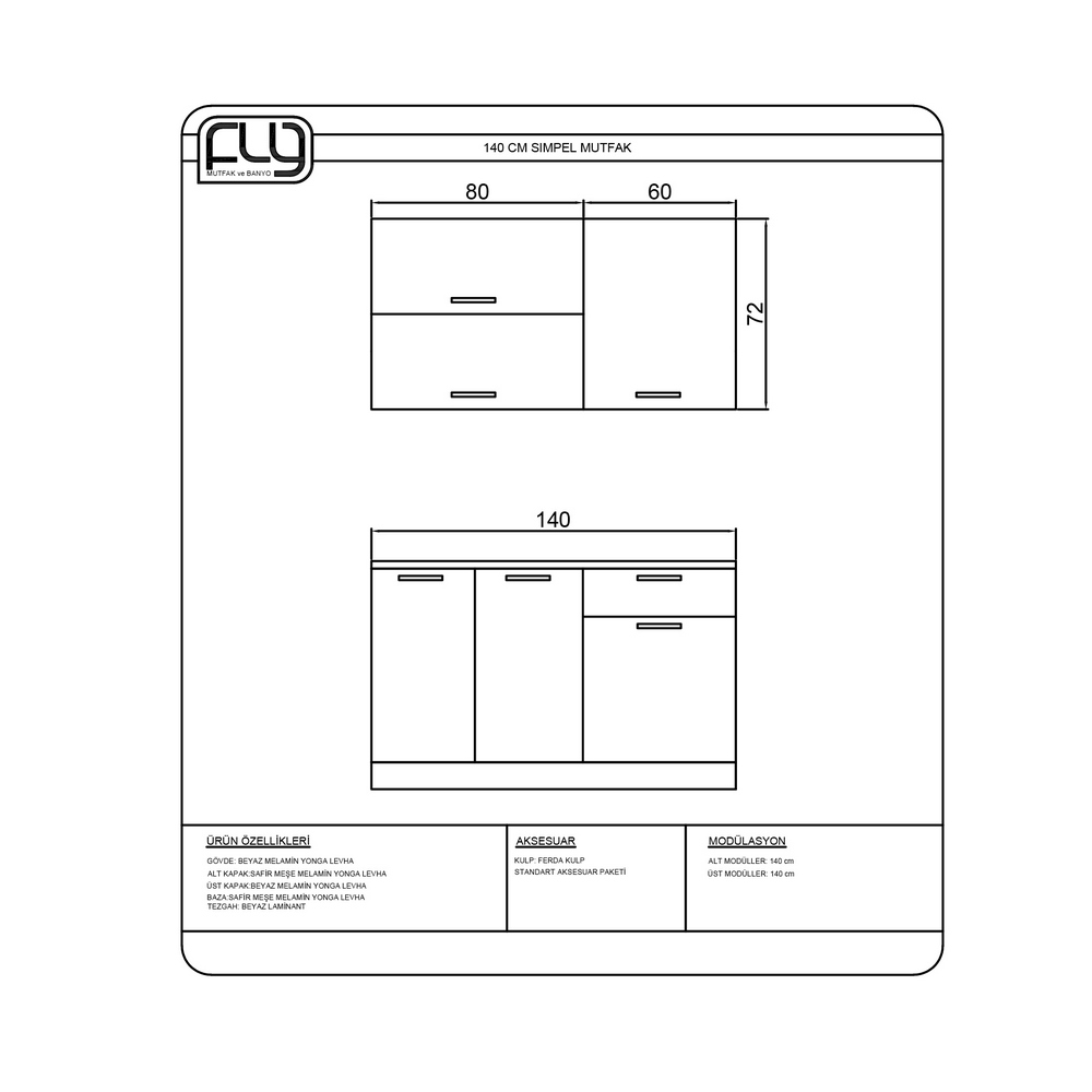 Simple Kitchen Cabinet 140 Cm