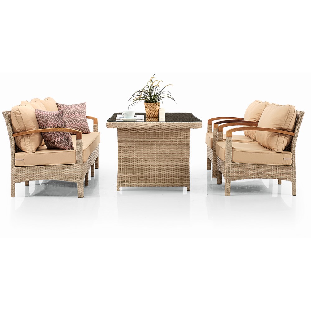 Emek Garden Bahama Table and 2 Puff Sitting Set 3+1+1+90*160 Cm
