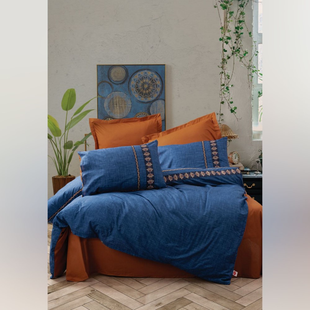 Asir Cotton Box Lusso Claret Blue Single Person Linen Fitted