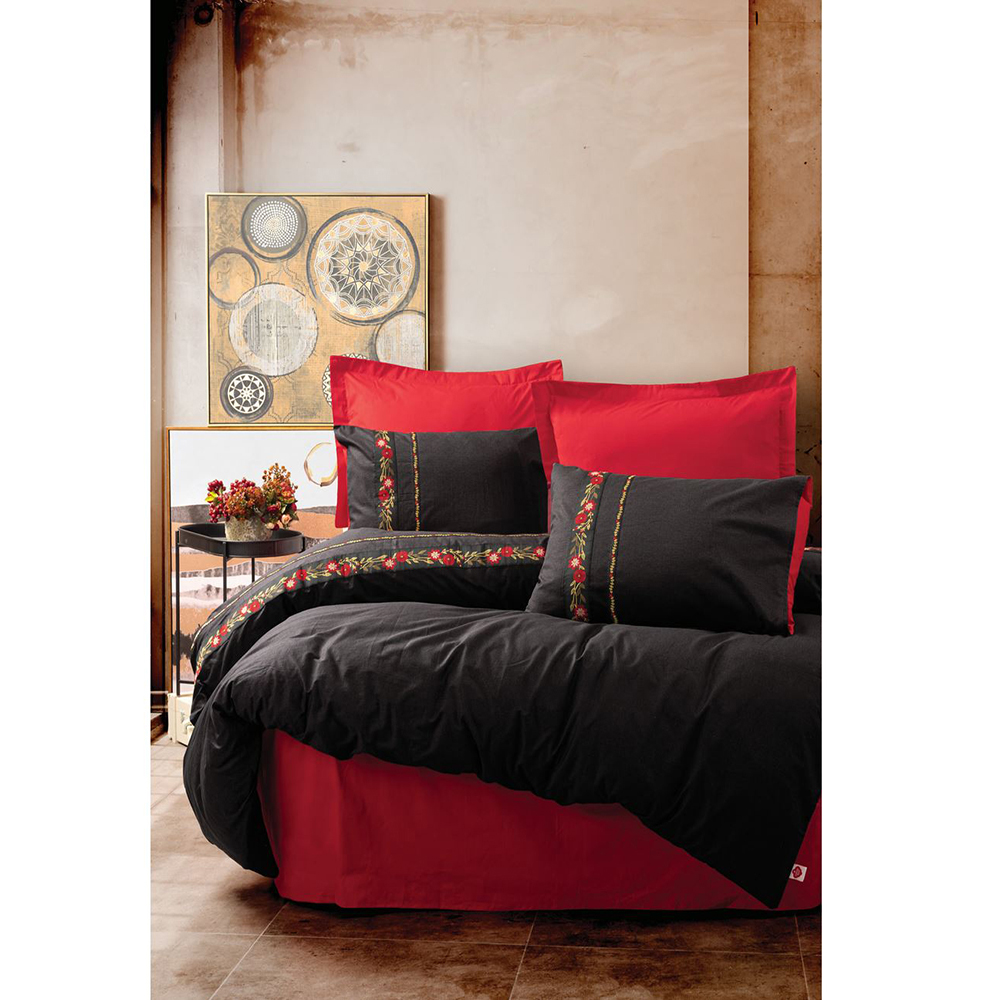 Asir Cotton Box Floria Black Double Person Linen Fitted