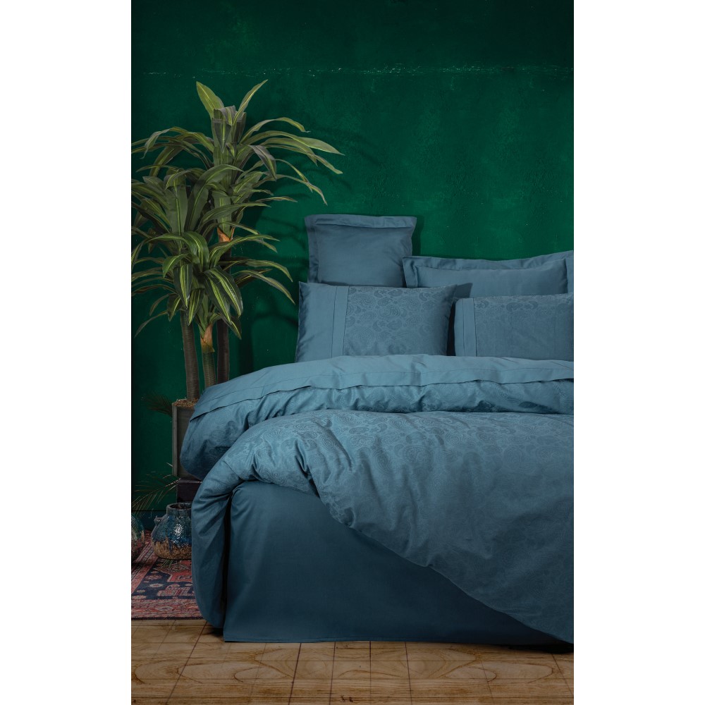 Asir Cotton Box Elegant Oil Blue Double Person Linen Fitted