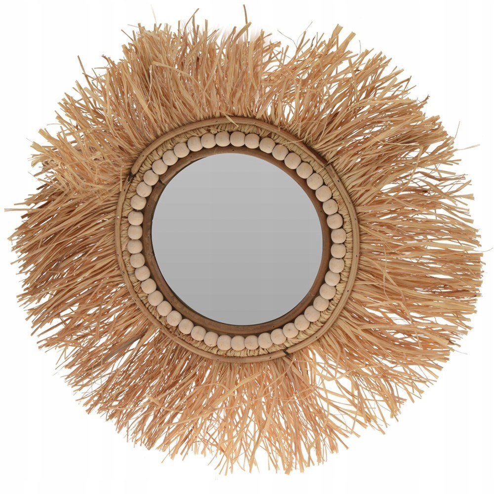 Koopman Mirror Raffia With Beads 40Cm