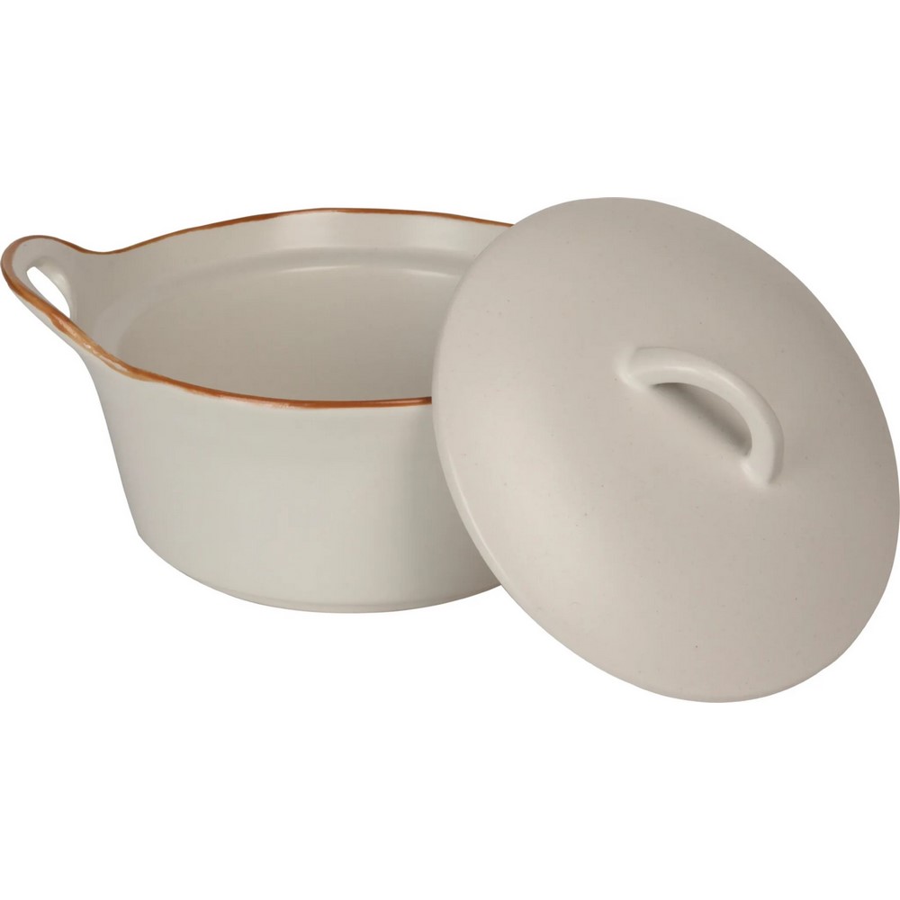 Koopman Pan Pottery 350Ml With Lid White Color