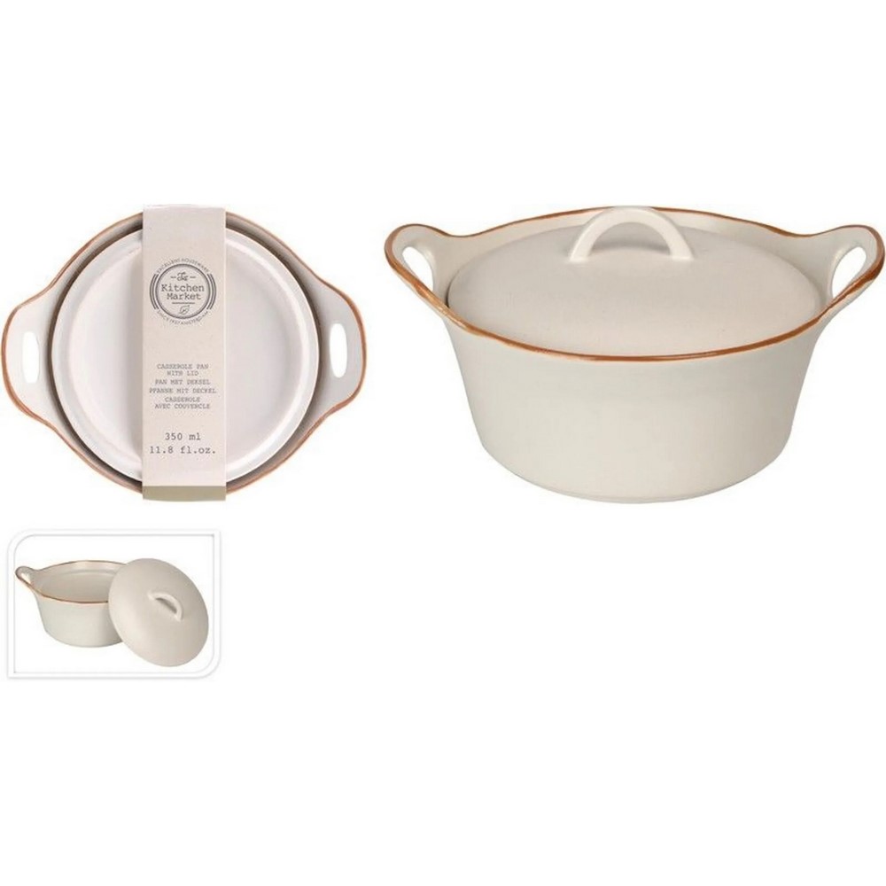 Koopman Pan Pottery 350Ml With Lid White Color