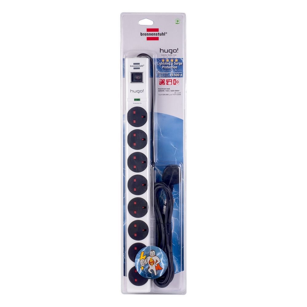 Brennenstuhl Extension Lead 8 Way 3M With Switch White