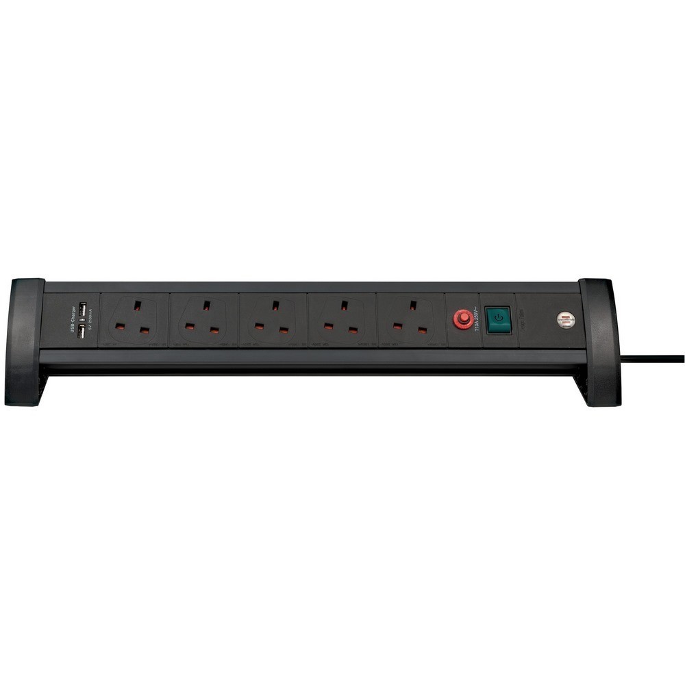 Brennenstuhl Extension Lead For Desk 5 Way + 2 Usb Black 3M