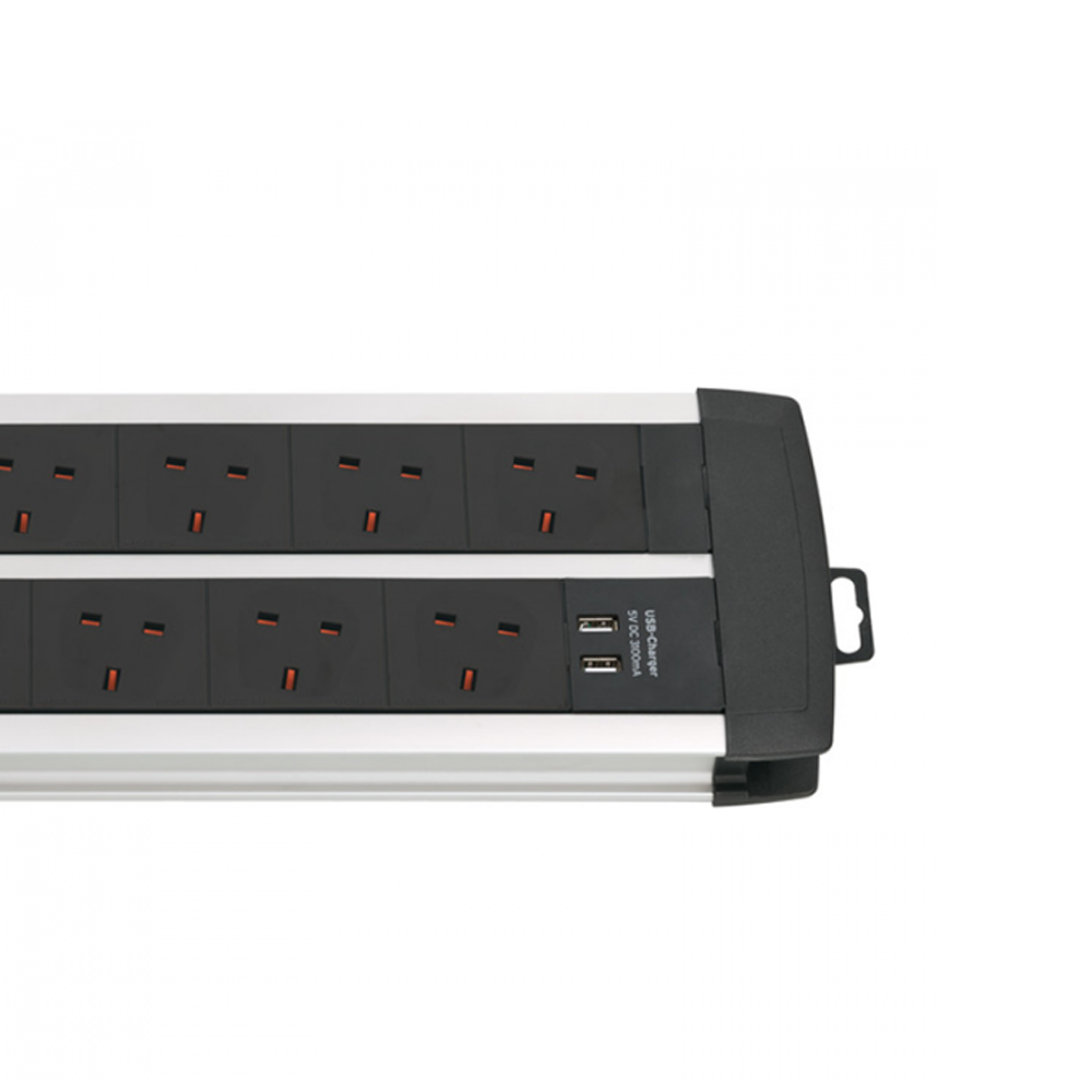 Brennenstuhl Duo-Alu Extension Lead 12 Way + 2 Usb With 2 Switches 3M