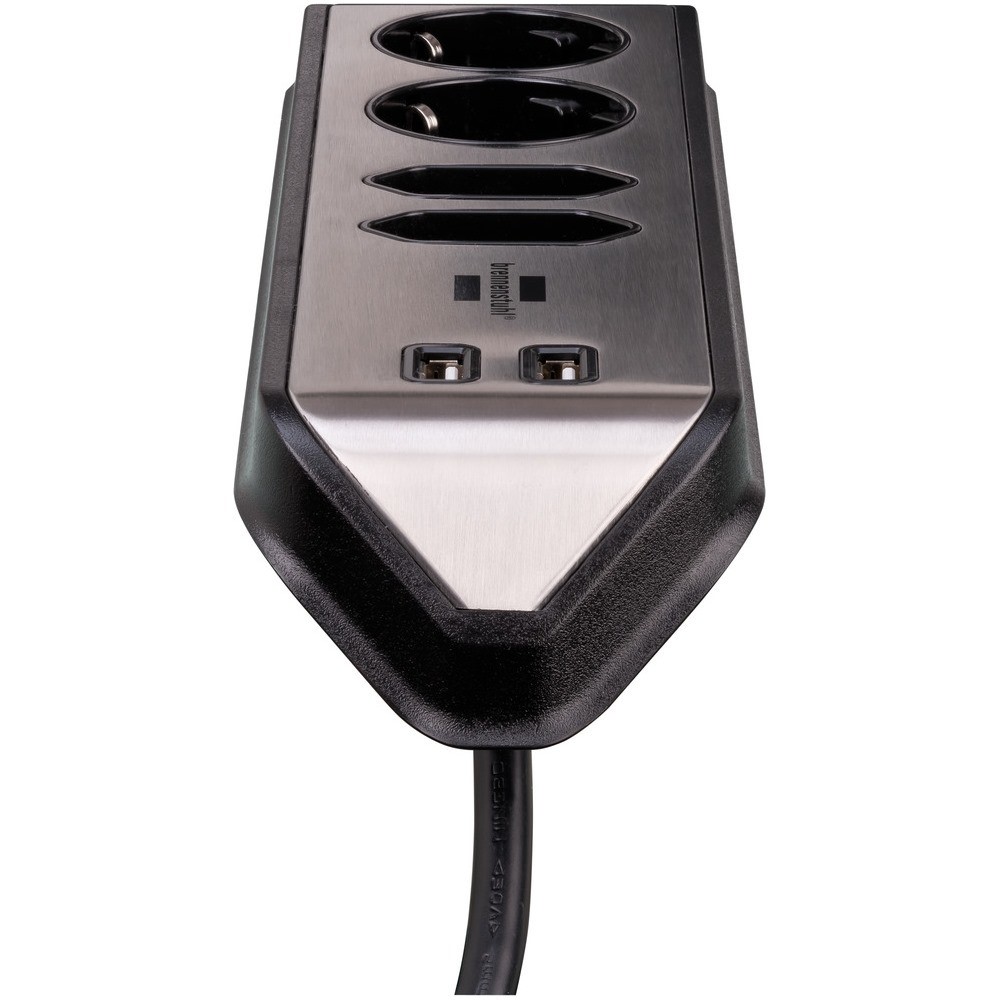 Brennenstuhl Corner Socket Strip 4 Way + 2 Usb Black-Silver
