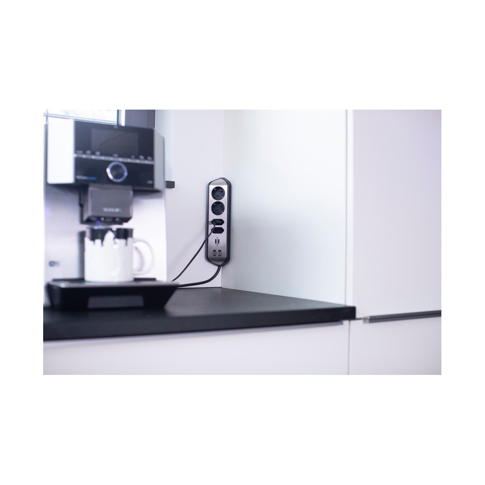 Brennenstuhl Corner Socket Strip 4 Way + 2 Usb Black-Silver