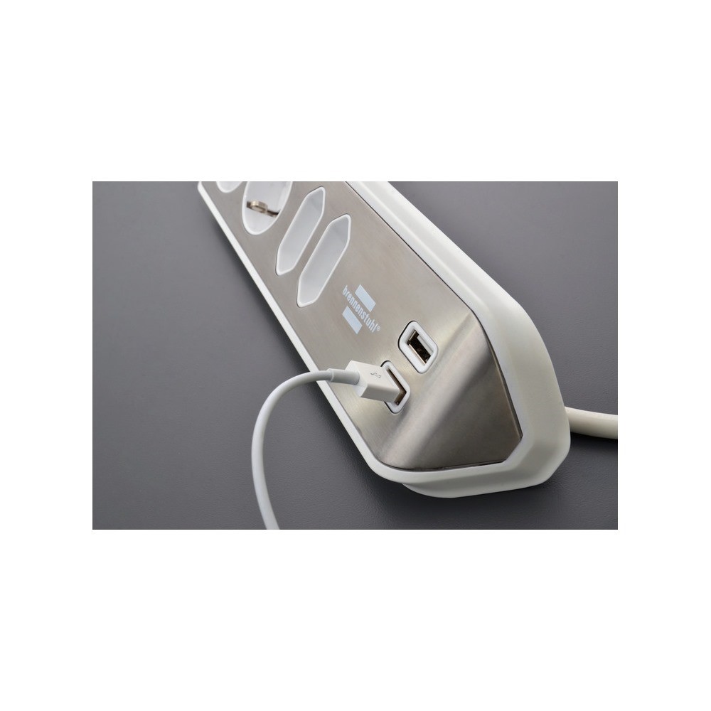 Brennenstuhl Corner Socket Strip 4 Way + 2 Usb White