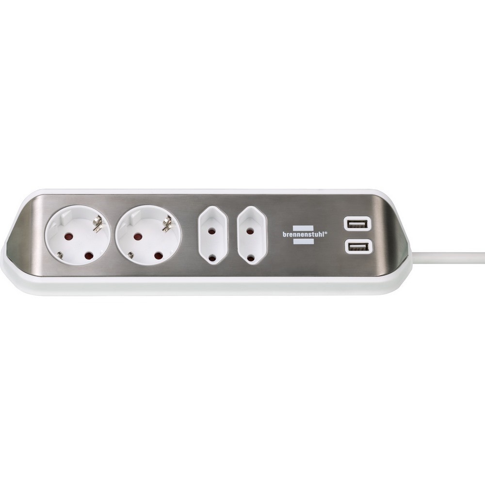 Brennenstuhl Corner Socket Strip 4 Way + 2 Usb White
