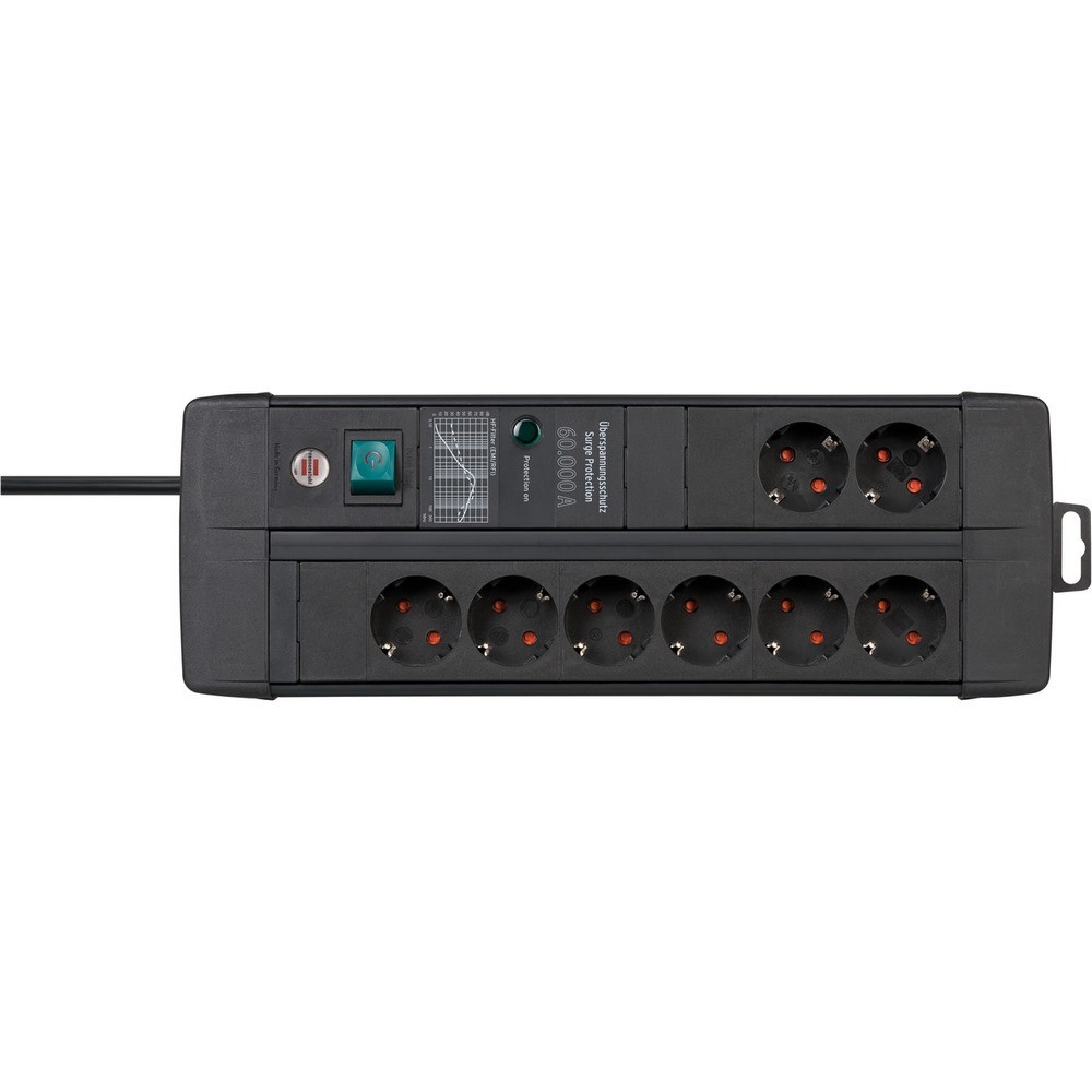 Brennenstuhl Extension Lead 8 Way With Overvoltage Protector 3M Black
