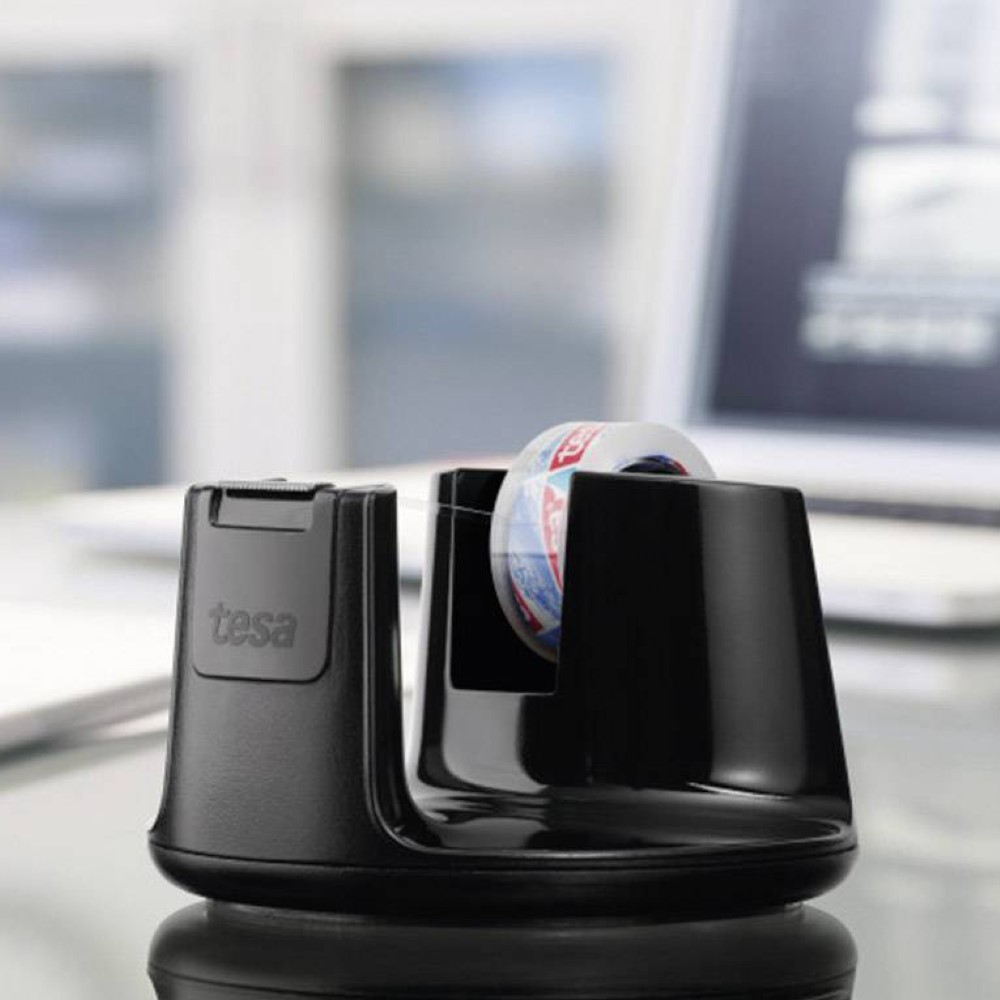 Tesa Compact Desk Dispenser, Black + Tesafilm Crystal Clear 10M : 15Mm