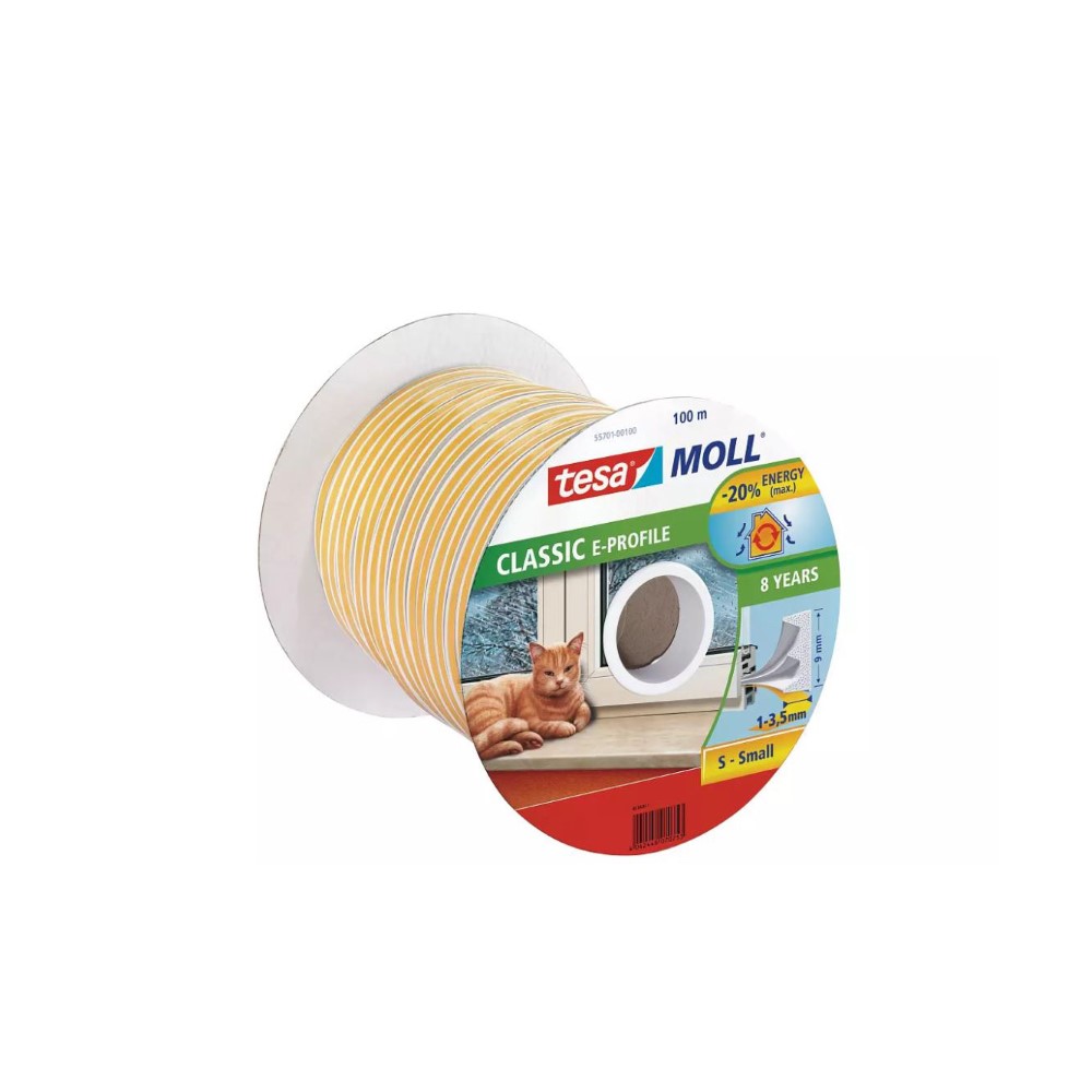 Tesamoll E-Profile Draught Excluder (1-3,5Mm Gaps) White