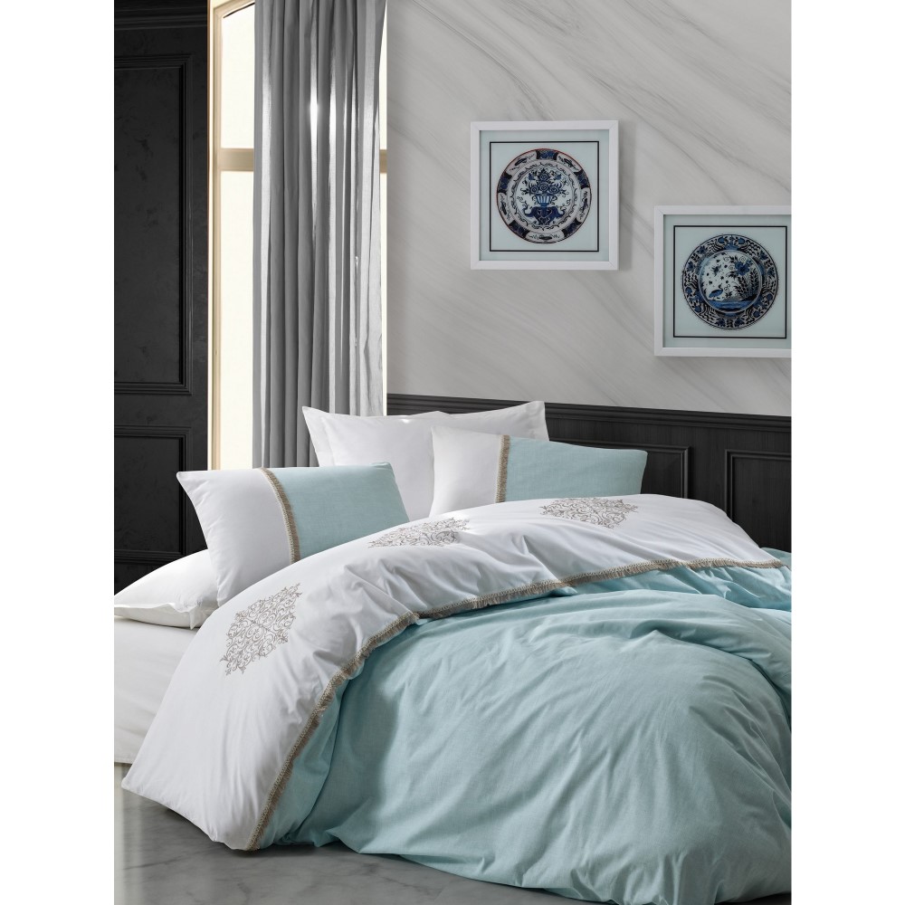 Cottonbox Carel - Mint Ranforce Double Quilt Cover Set 200*220CM