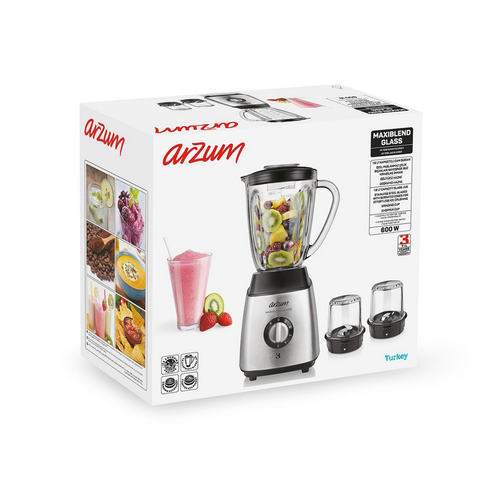 Arzum Maxiblend Glass Liquidiser - Stainless Steel